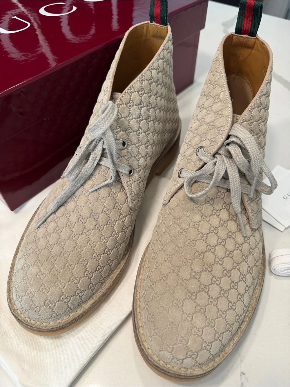 Gucci New  Beige GG Suede Chukka Boots Oatmeal EUR 10 US 11